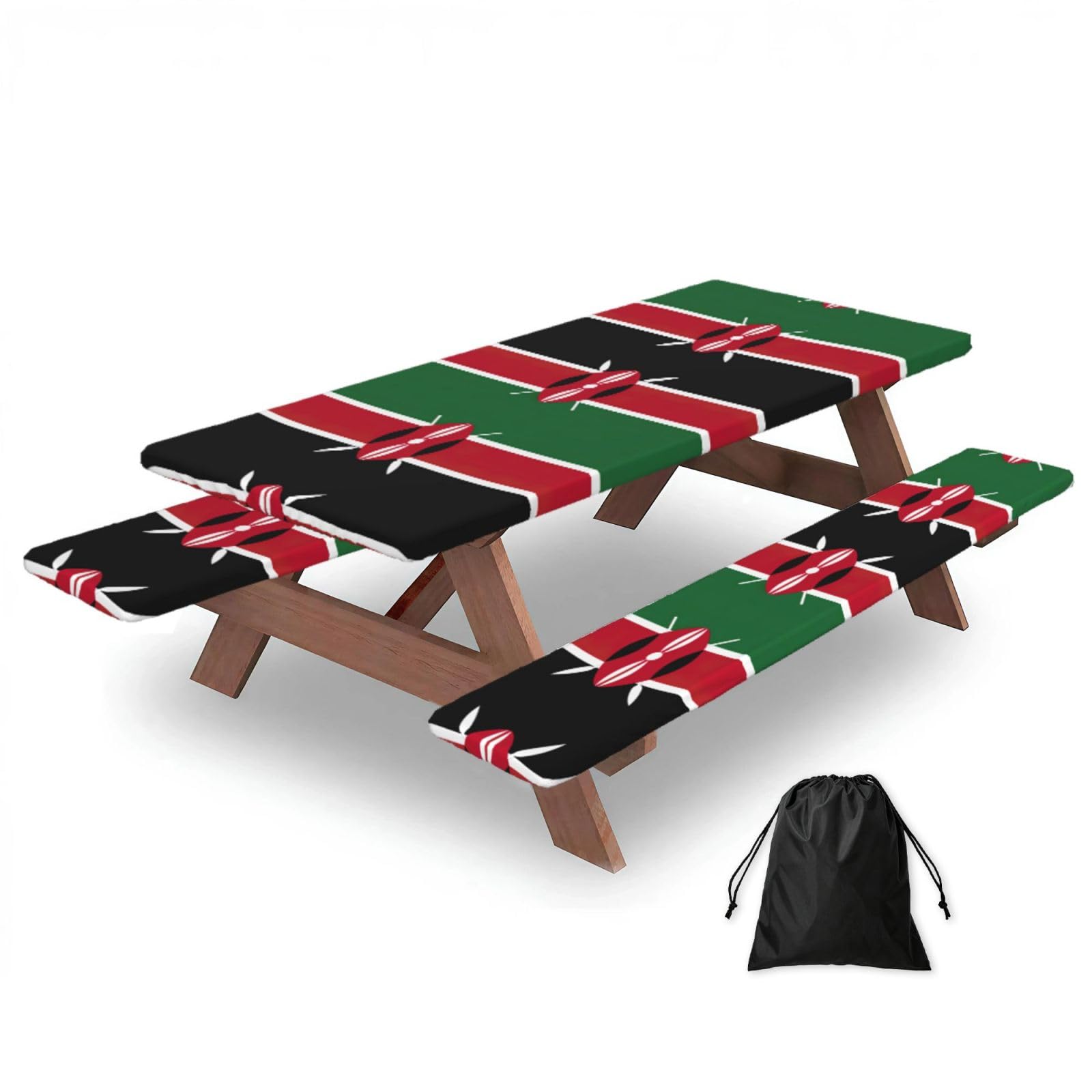Yqxwjl Black Flag Of Kenya Print Camping Essentials Waterproof Camping Table And Bench Cover With Drawstring Bag 183 Cm