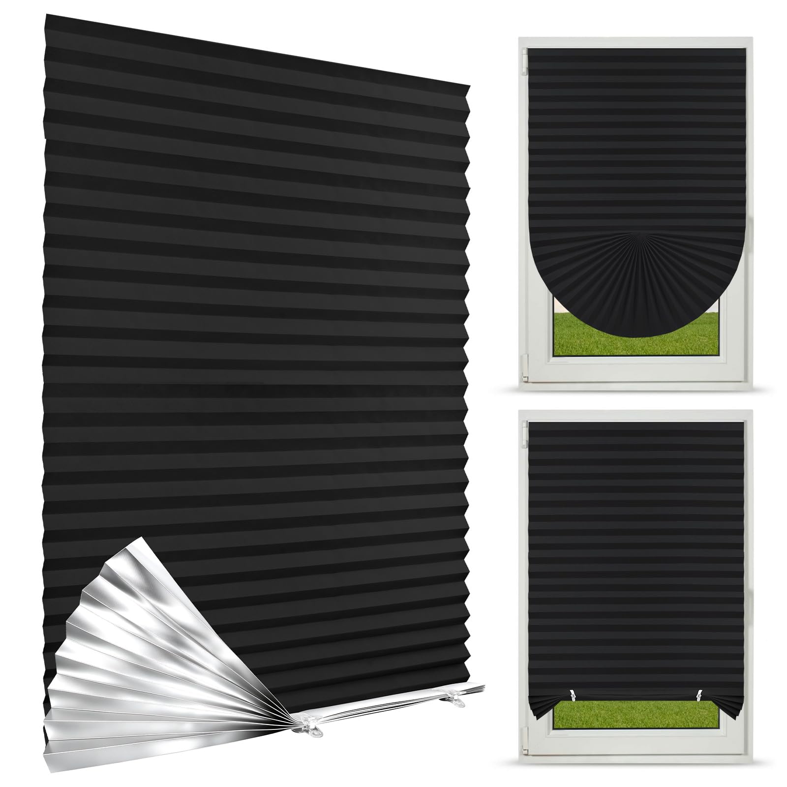 NUTKIT No Drill Temporary Blinds, 90% Blackout Pleated Blinds, 90 * 150cm