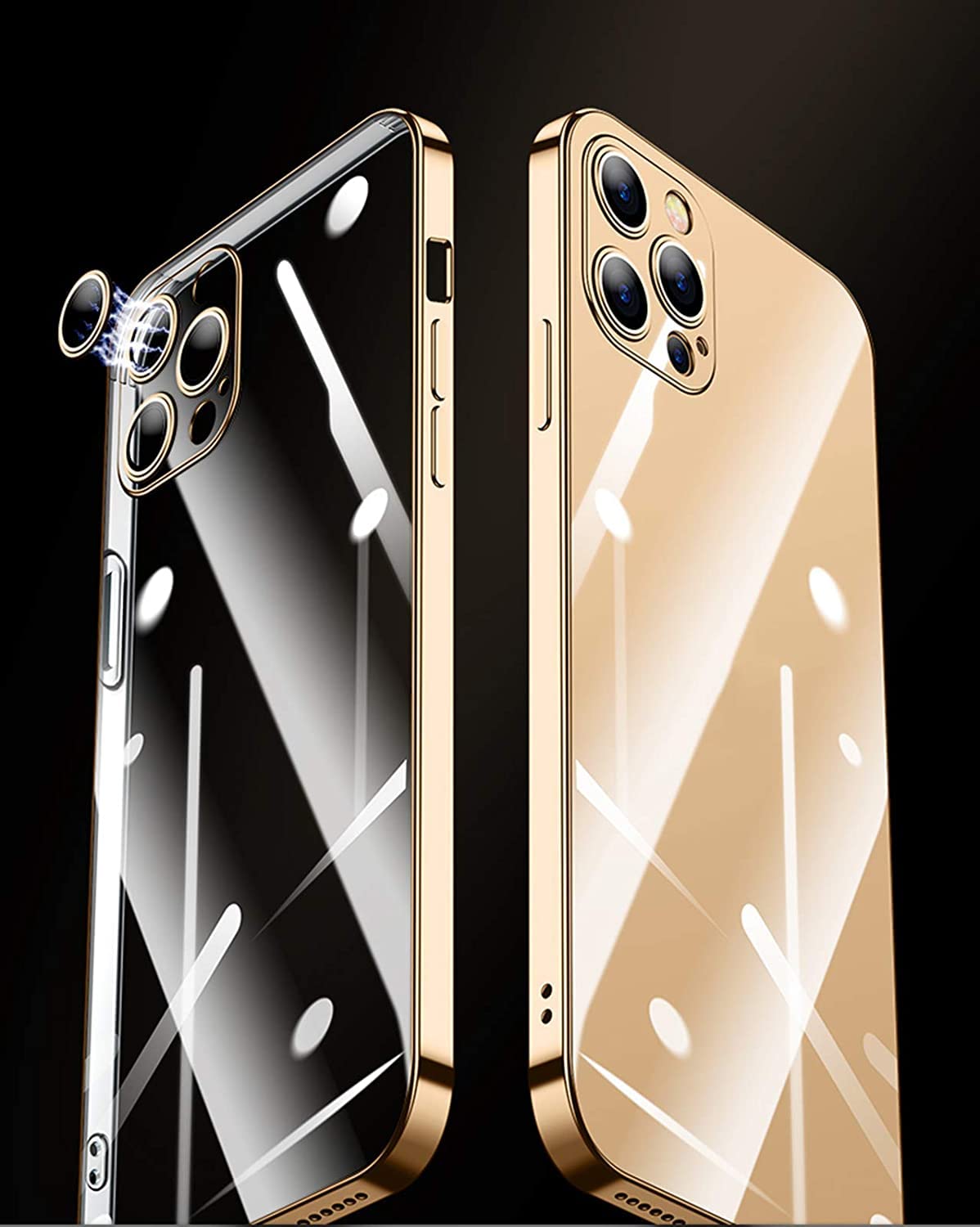 Coque iPhone 12 Pro Max antichoc transparente et or avec bouclier d'objectif renforcé - 8
