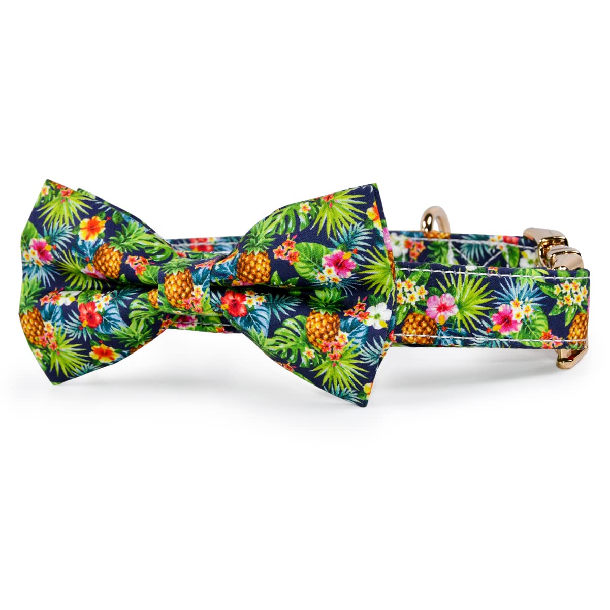 Hundehalsband Mit Abnehmbarer Fliege – Sommerblumen-Ananas-Muster, Größen XS Bis L