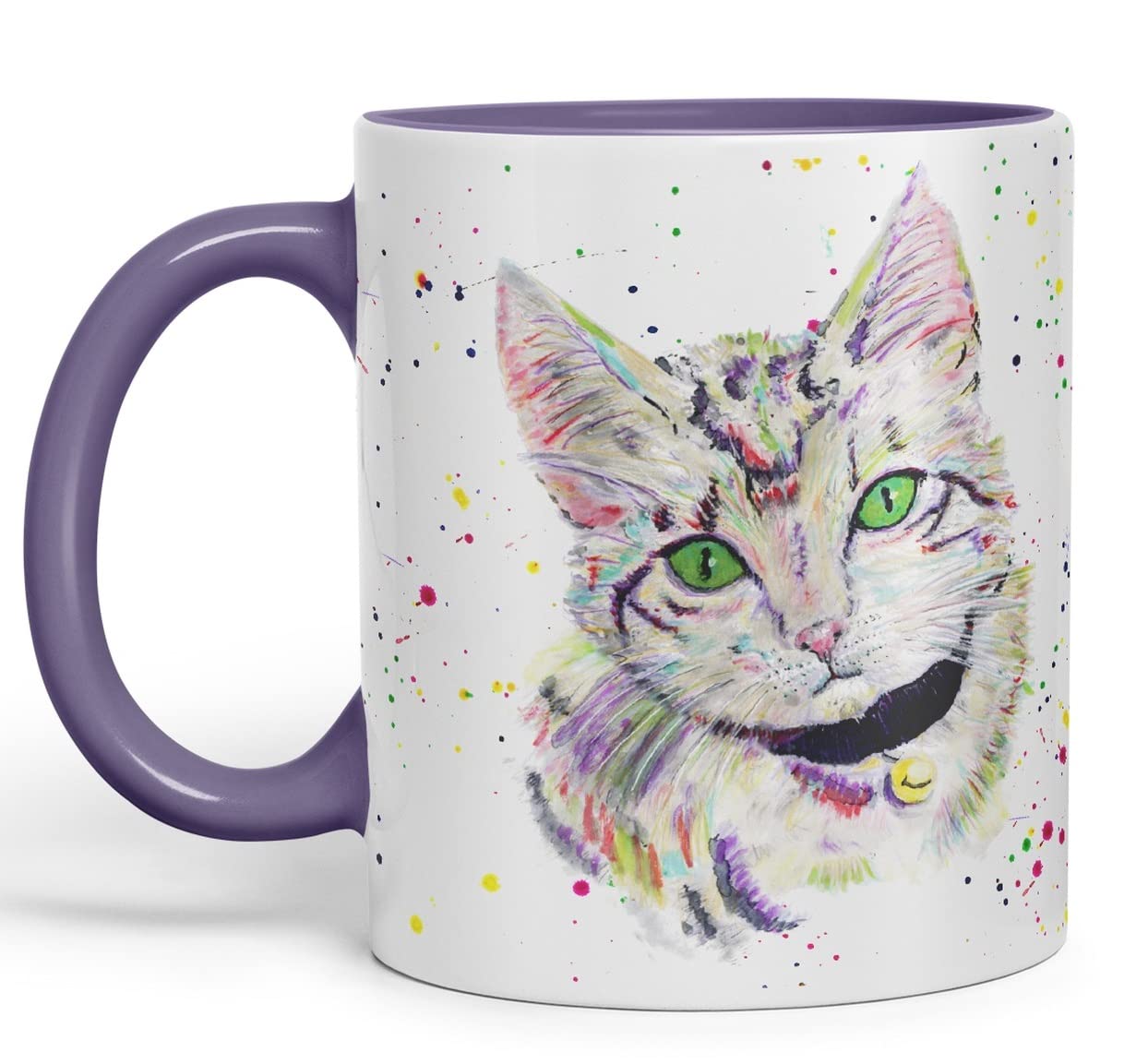Vixar Cat Kitten Feline Pet Animals Watercolour Art Coloured Mug Cup Gift Birthday Work Office Tea Coffee (Purple)