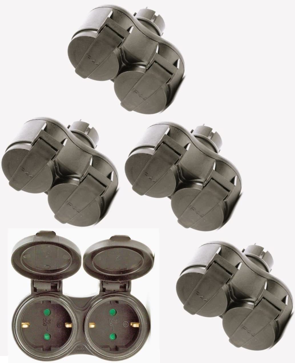 Schutzkontaktkupplung GUMMI Doppel Schuko Kupplung IP44 STECKER,S XX? (5 Stück)