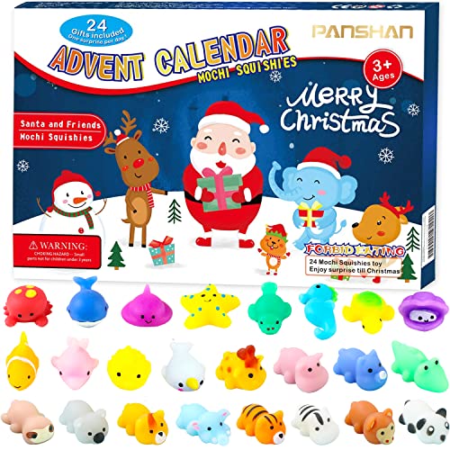 PANSHAN Adventskalender 2022 Weihnachts Countdown Kalender 24 Stück Mochi Squishy mit verschiedenen niedlichen Tieren, Stressüberraschung Weihnachtsfeier Geschenke für Jungen und Mädchen Cover