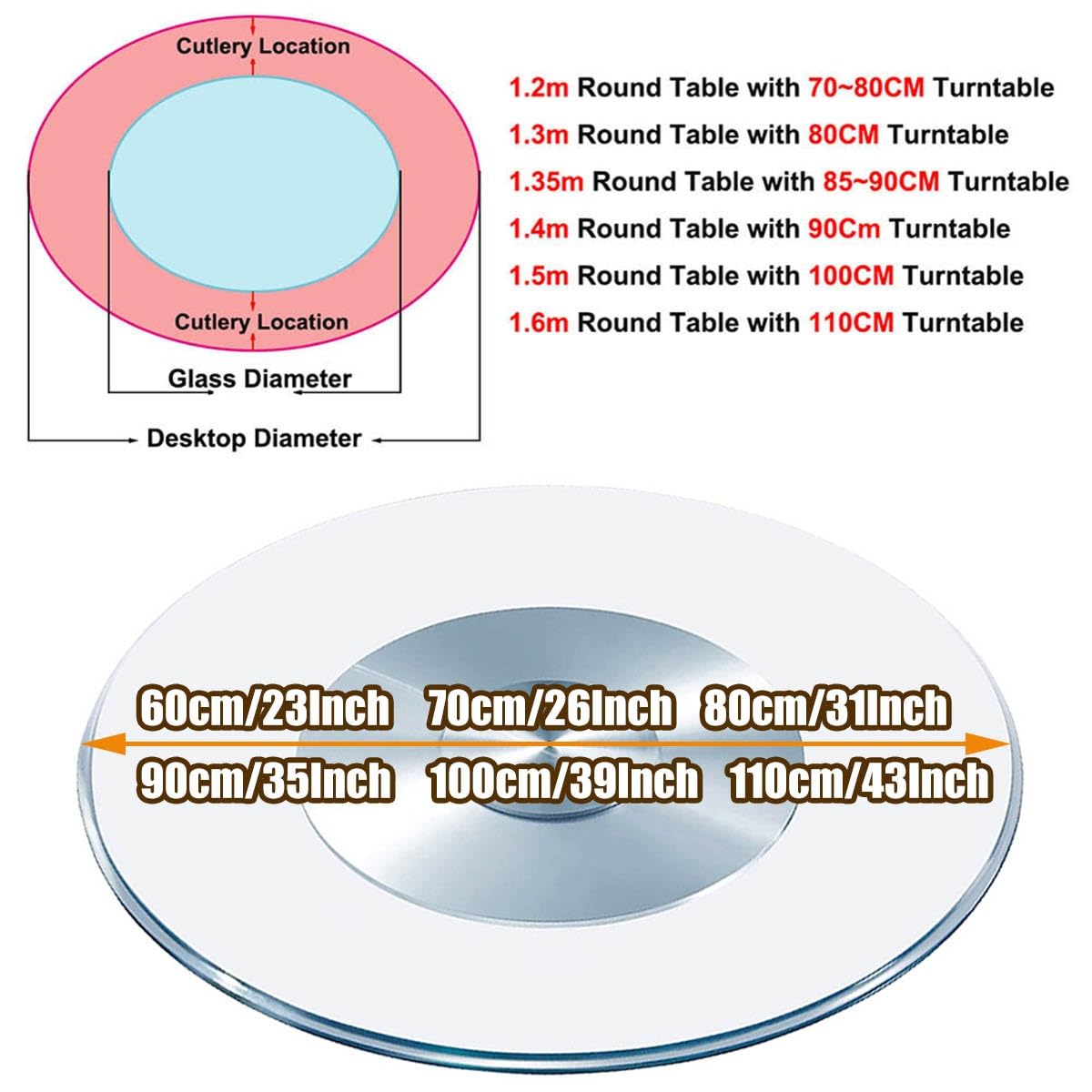 60 Cm Plateau Tournant pour Table À Manger, Plateau Tournant Rond en Verre Trempé Transparent De 8 Mm, Assiette De Service Ronde Claire, Plateau Tournant Rotatif De 80 Cm(70cm/26Inch)