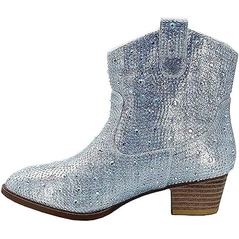 Forever Girls Rhinestone Cowboy Boots Low Heel Booties Cover