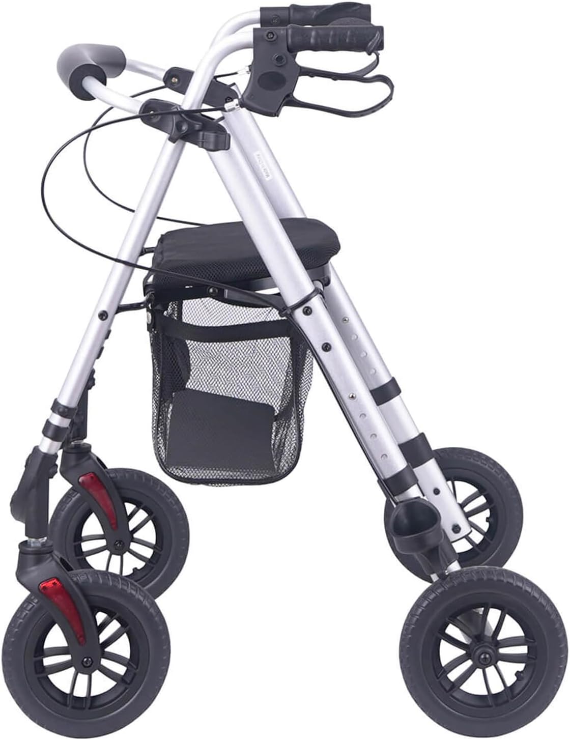 Side view of the LivingSURE Ultra Lite Folding Rollator, showing adjustable handle height and seat.