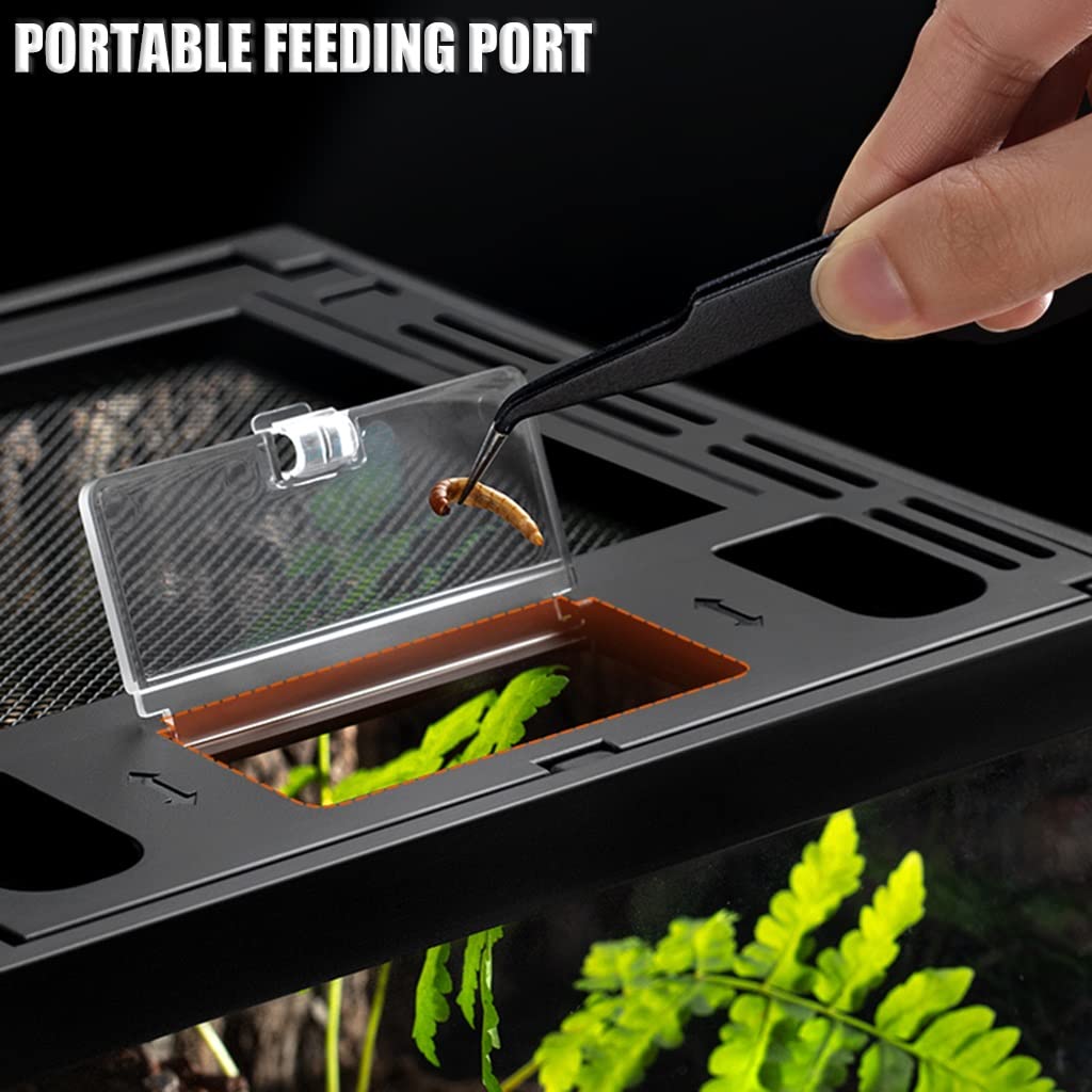 Rettili terrari Anfibi Vetro Habitat Schermo Superiore Ventilazione e Alimentazione per rettili criceti Ricci Piccoli (Nero 40x30x30 cm)