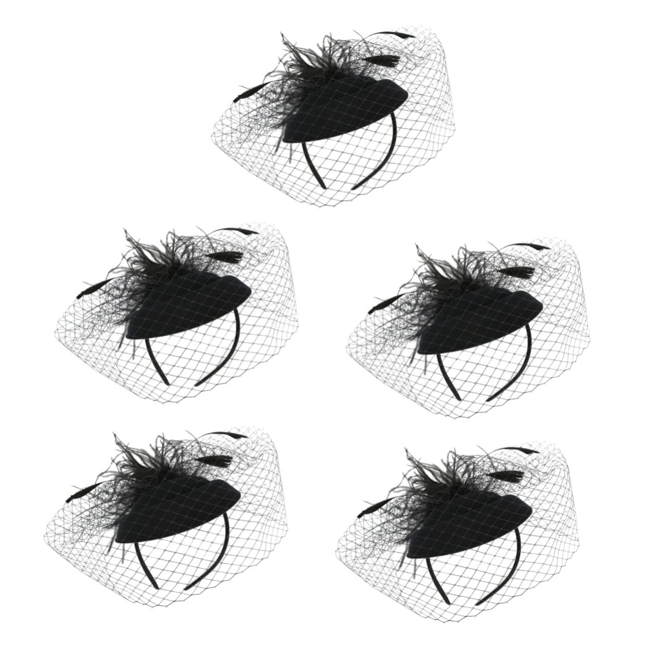 5pezzi Fascinator Retro Elegante con Velo Tulle per Donne Accessorio da Cerimonia Matrimonio Festa del tè e Occasioni Speciali