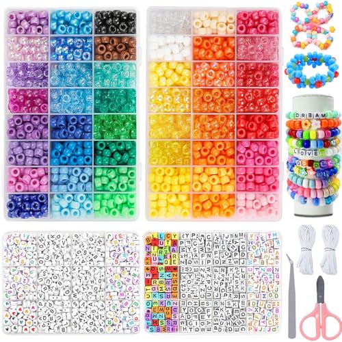Kit de fabrication de bracelets de 4000 perles Kandi en 48 couleurs avec fil