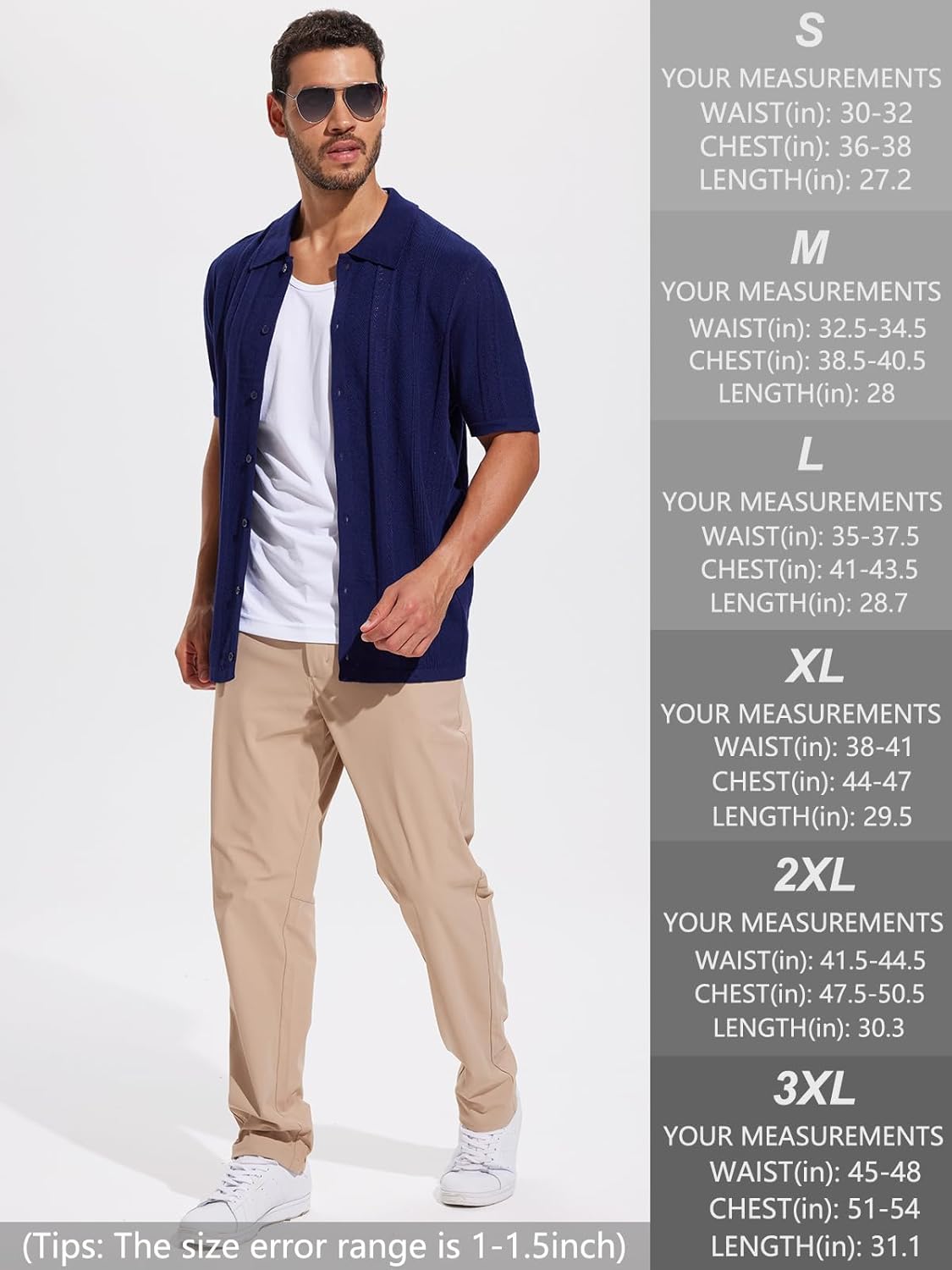 DEVOROPA Mens Button Down Knit Shirts Short Sleeve Casual Collared Hollow-Out Summer Beach Polo Shirt Vacation Sweater Tops - Image 6