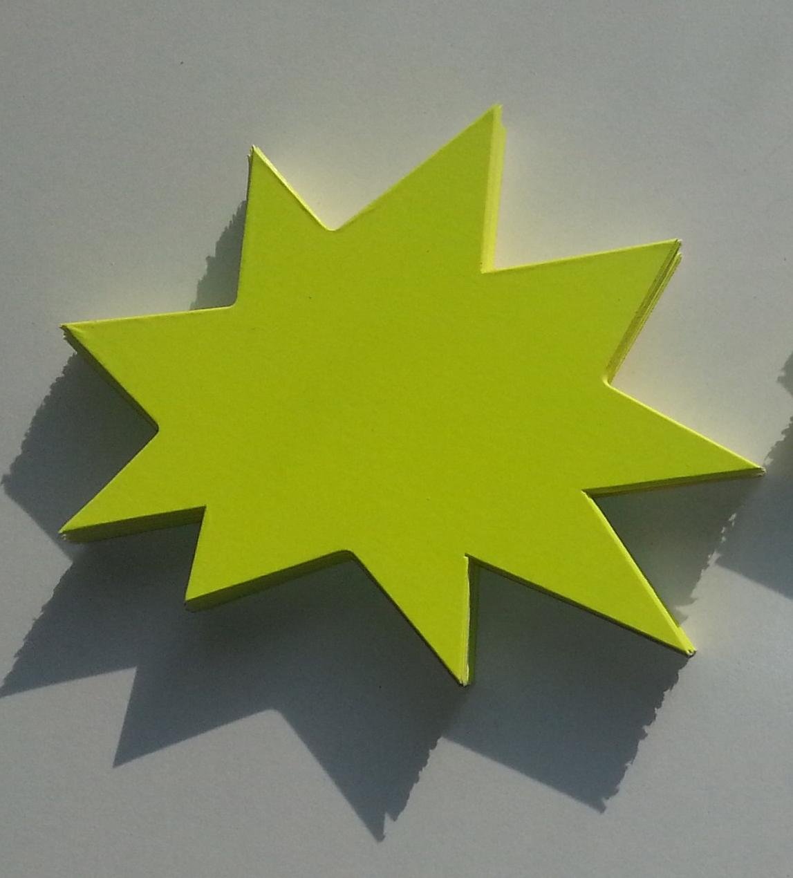 50 Sterne - Preisschilder aus Karton leuchtgelb 23,5 x 32 cm 380g/qm Werbesymbole