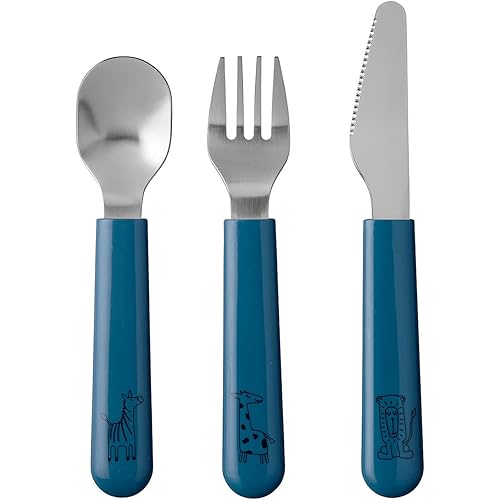 Mepal Mio 3-Piece Cutlery Set Deep Blue - Cutlery for Children - Cutlery Set with Children's Fork, Children's Knife, Children's Spoon - Dishwasher Safe