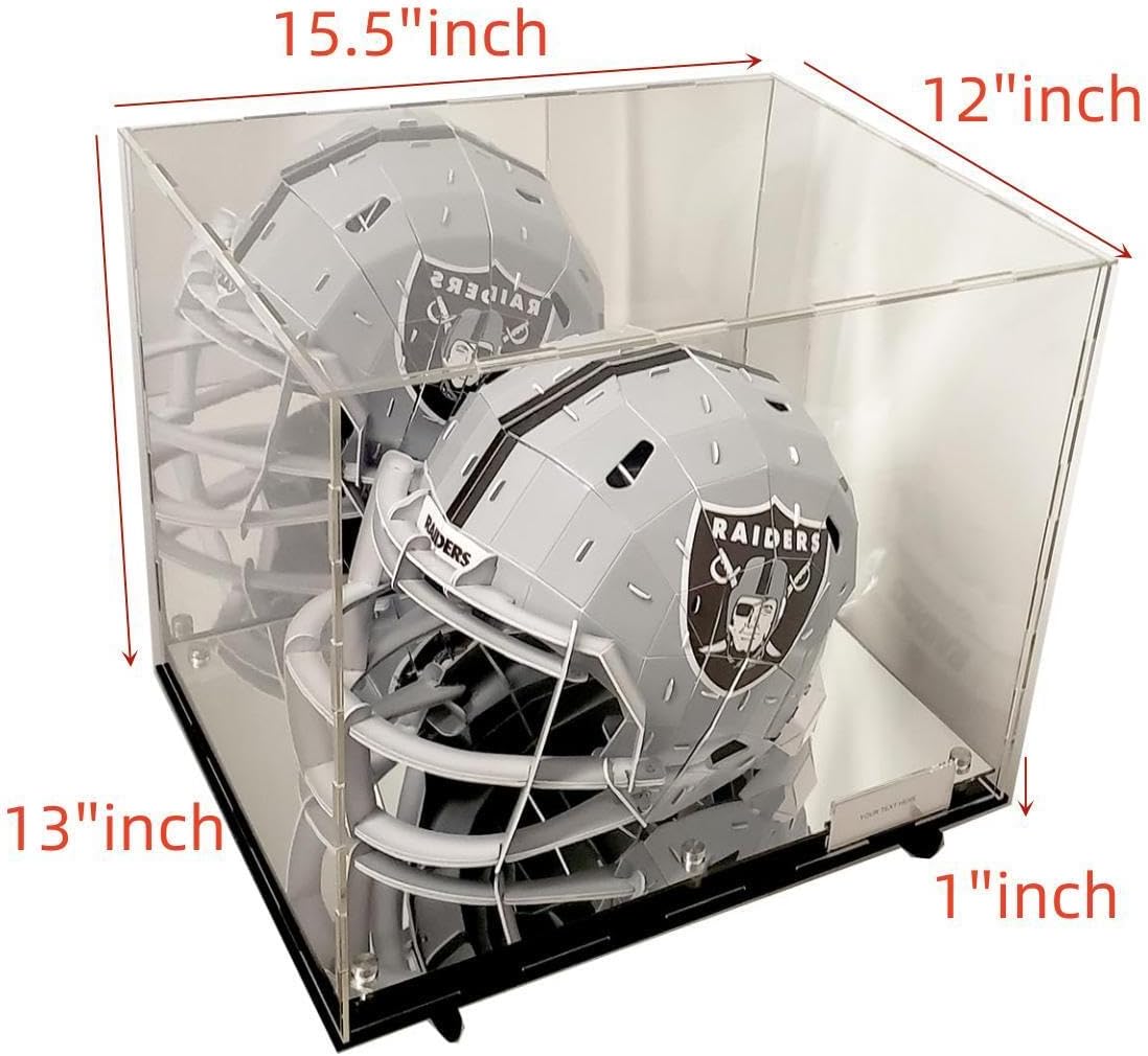 Football Helmet Display Case with Wall Mount -Box Mirror 2-Level Riser Showcase Shoes UV Protection (Display Case + Wall Mounts)