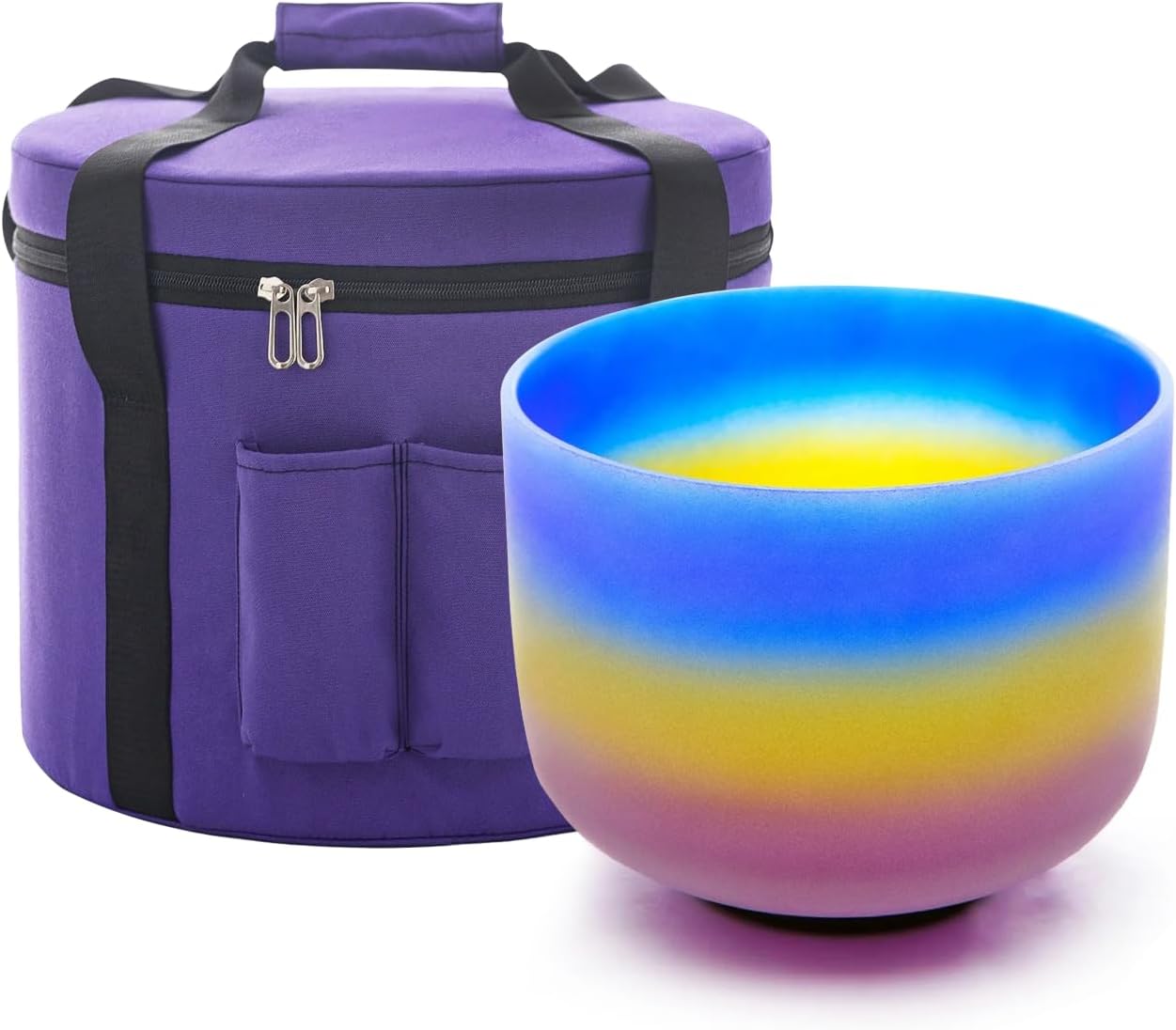 KVKA 8 Inch A Note Third Eye Chakra Rainbow Color Frosted Quartz Crystal Singing Bowl
