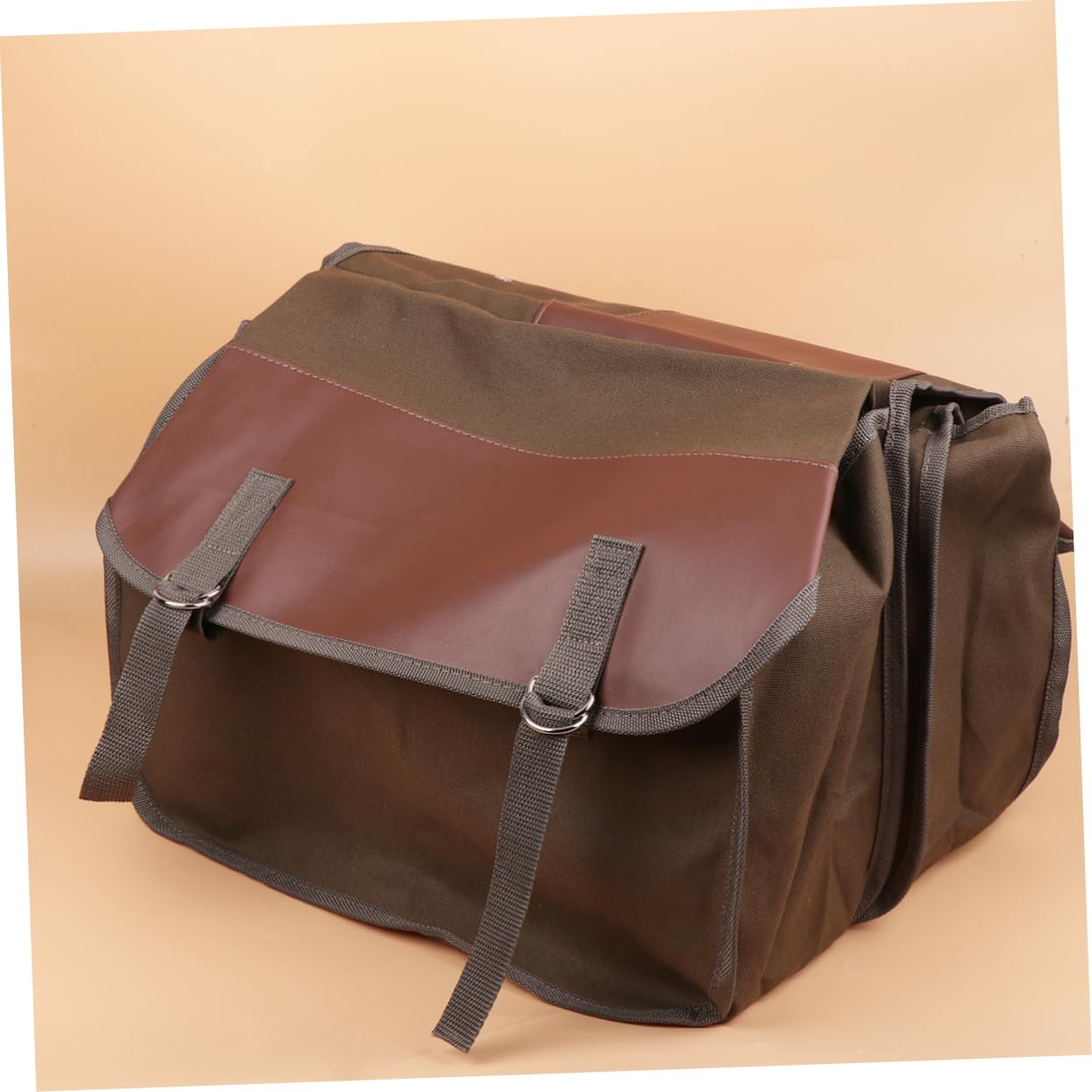 SUPVOX Borsa Posteriore Bici a Doppia Tasca Canvas Khaki Maniglia | Confezione Doppia, Design Stratificato Innovativo, Capienza Ampia, per Picnic e Viaggio