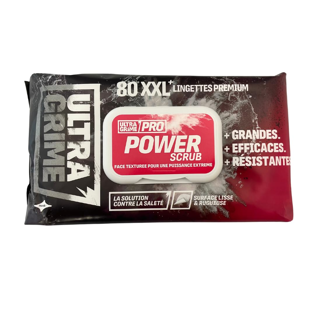 UltraGrime Pro Power Scrub | Salviette industriali potenti per rimuovere sporco e sporco su tutte le superfici | 80 salviette umidificate extra larghe, 38 cm x 25 cm