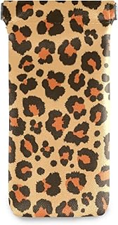 susiyo Leopard Texture Orange Black Glasses Case Portable Microfiber PU Leather Soft Sunglasses Bag Eyeglasses Pouch Holder Squeeze Top for Women Men