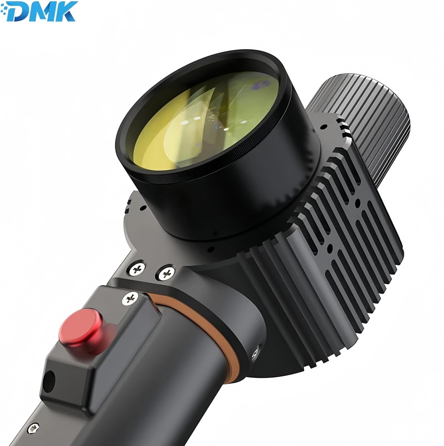 Close-up of the DMK ZBTK DHCP200 Handheld Laser Cleaning Head's lens and trigger button