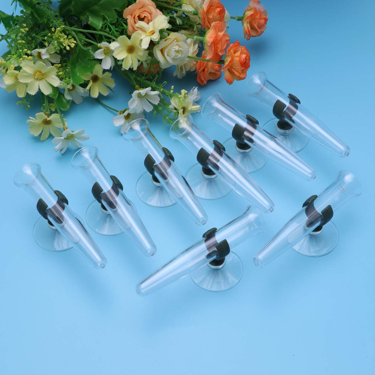 Healifty Flower Water Tubes Floral Vials Clear Plastic Flower Tubes with Suction Cup for Flower Arrangements Nutrition Culture Water Storage 8pcs