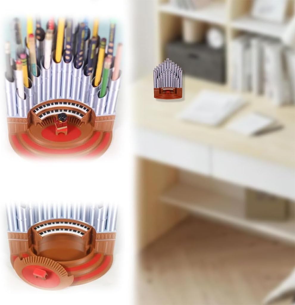 Pipe Organ Pen Pencil Holder, With 23 Slots, Resin Music Pipe Organ Pen Container Holder Pencil Cup for Office Desk, Funny Desktop Decoration, for School Home Office Supplies(Silver)