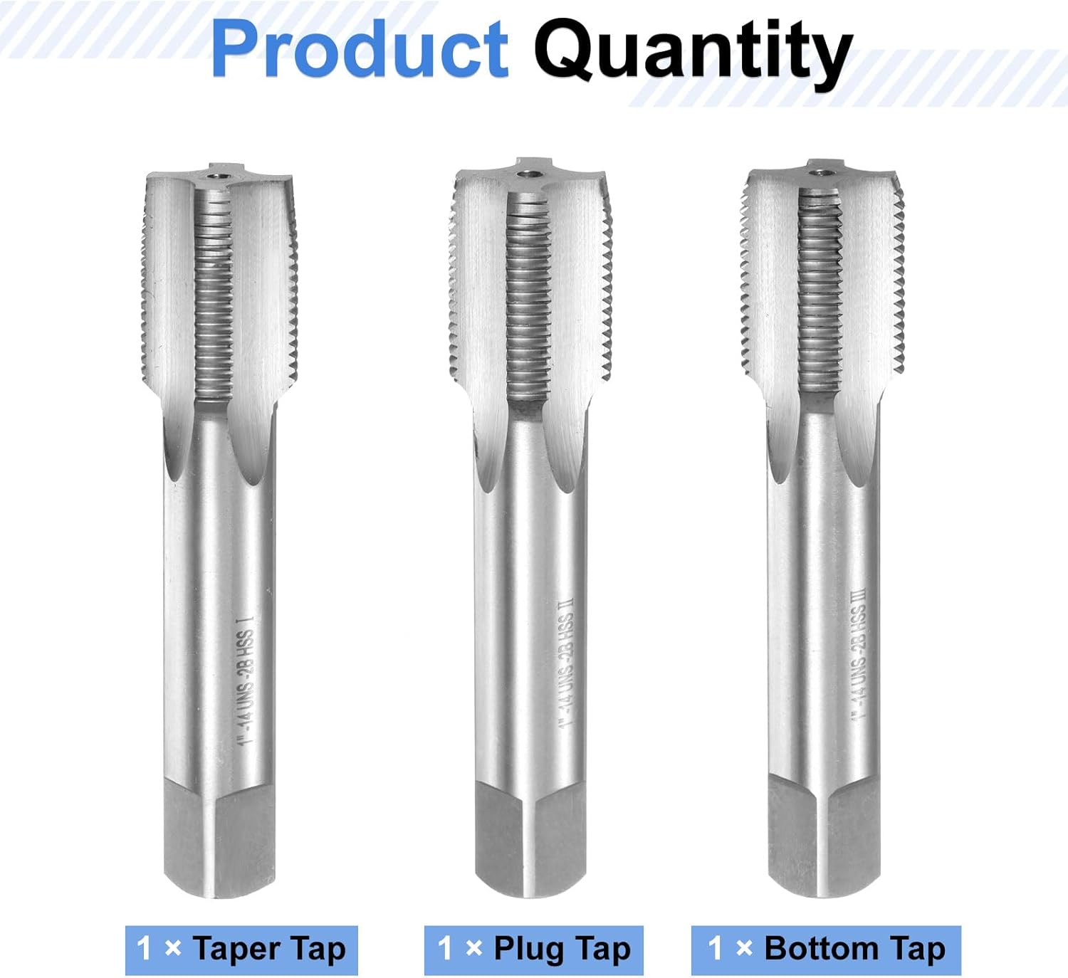 uxcell 3pcs Hand Tap Set, 1"-14 UNS Taper/Plug/Bottom Thread Screw Taps, High Speed Steel Hand Threading Tapping Tool Kit