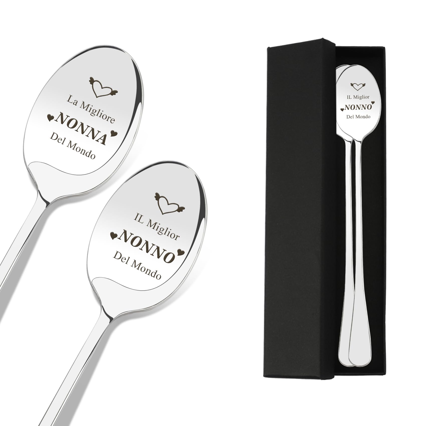Regalo Personalizzato Per Nonni, 2 Cucchiaini Da Caffè In Acciaio Inox 304 Con Incisione 'I Migliori Nonni', Per Pasqua, Compleanno, Festa Della Mamma