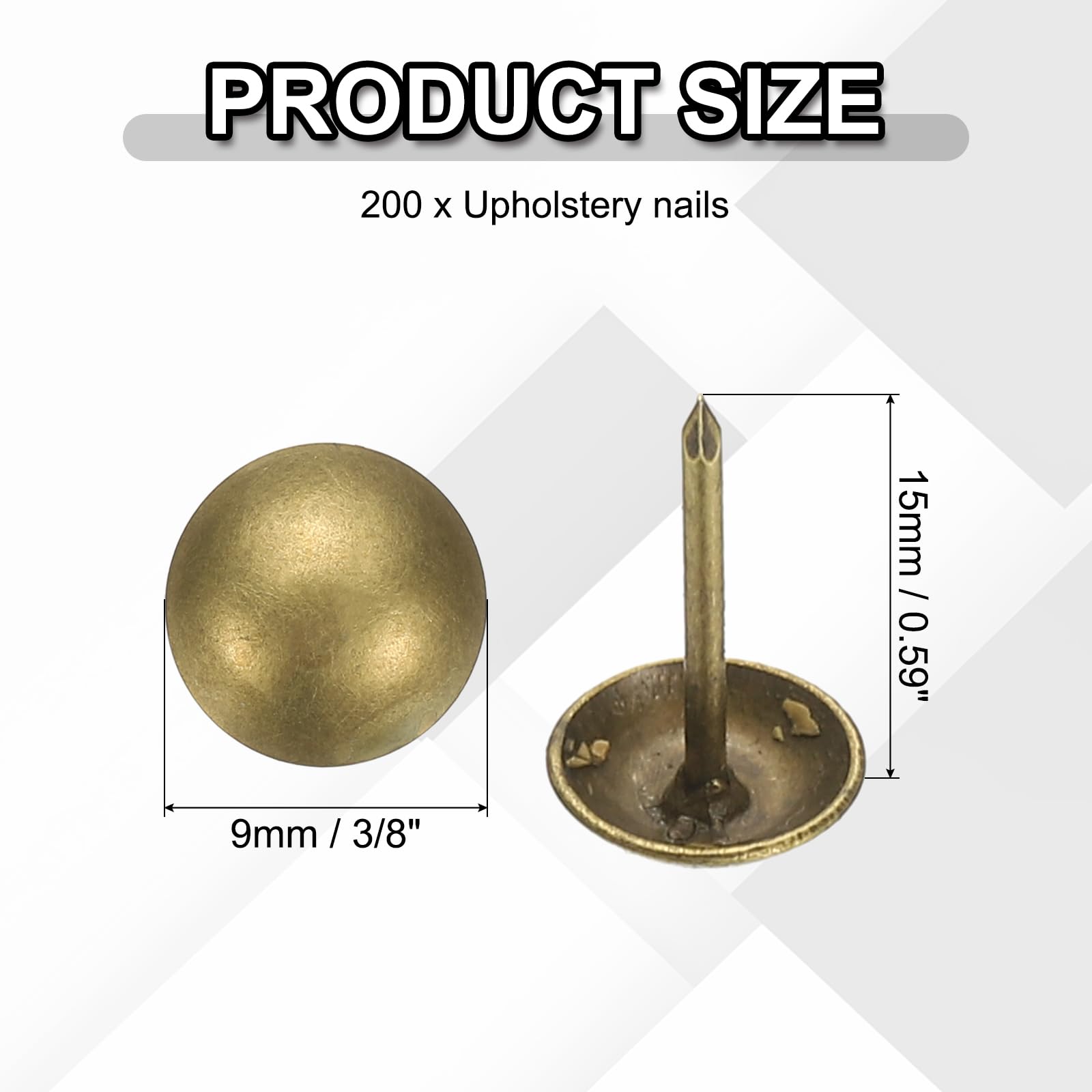 PATIKIL 200 Pcs Upholstery Tacks 0.59" x 3/8" Head Dia Vintage Thumb Nails Pins Round Head Metal Push Tack Pin for DIY Furniture Sofa Chair Decor - Image 2