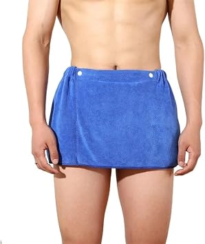 Men Wearable Bath Towel Short Pants Adjustable Mircofiber Towel Blanket Bathroom Pool Beach Spa Cover Up Wrap TowelBlue-40X150CM
