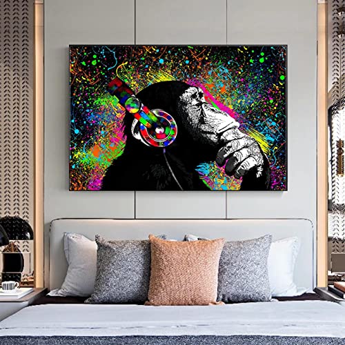 Cuadros de pared para dormitorio posters graffiti mono auriculares 4