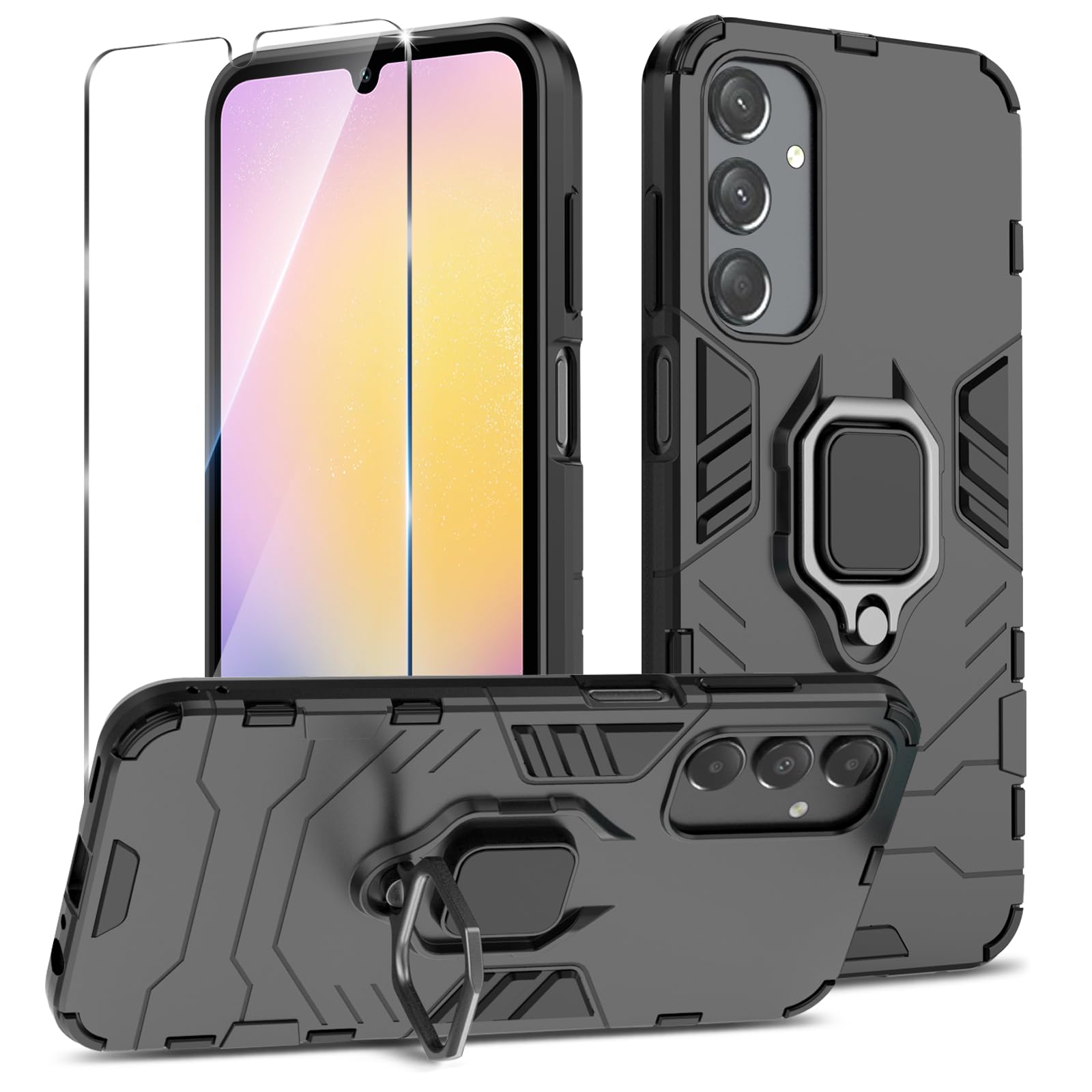 Funda para Samsung Galaxy A13 4G con Cristal Templado Protector Pantalla, Carcasa Antigolpes con Soporte anular metálico, Case Protectora de Grado Militar, Negro — view 275