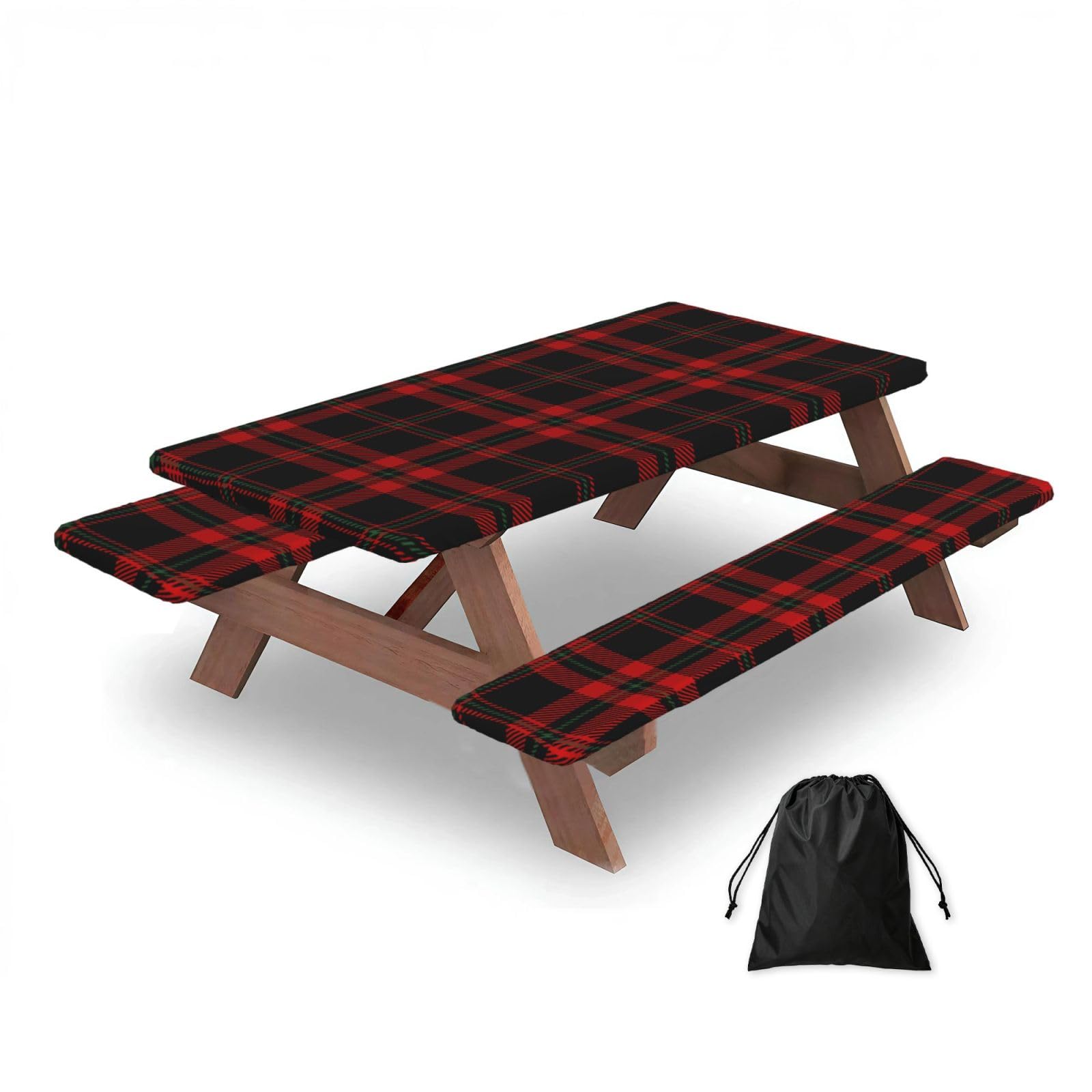Dopklna As Picture Tartan Plaid Scottish, Picnic Table Cover With Bench Covers -Waterproof Elastic Fitted Tablecloth For Garden Camping Patio 76X152cm