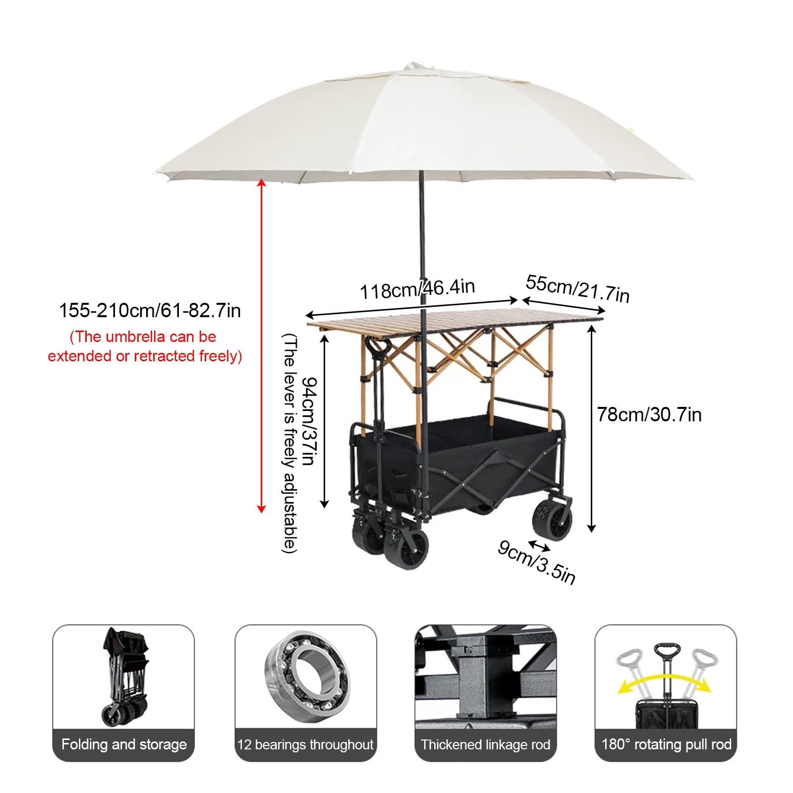 HARELA Genérico Puesto de Mercado con toldo, Móvil de Venta Ambulante de Comida, Carrito de Comida callejera con Ruedas para Puestos Callejeros, Ferias De Artesanía(White B)