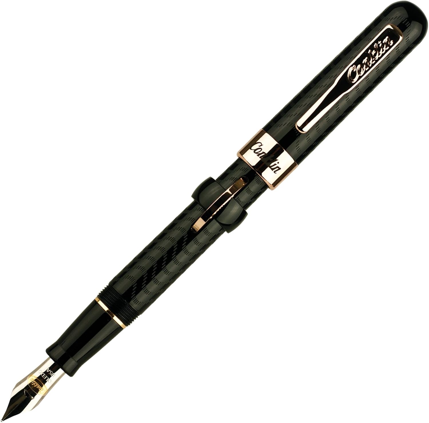 Conklin Mark Twain Crescent Fountain Pen, Black Chased with Rose Gold Trim, Fine
