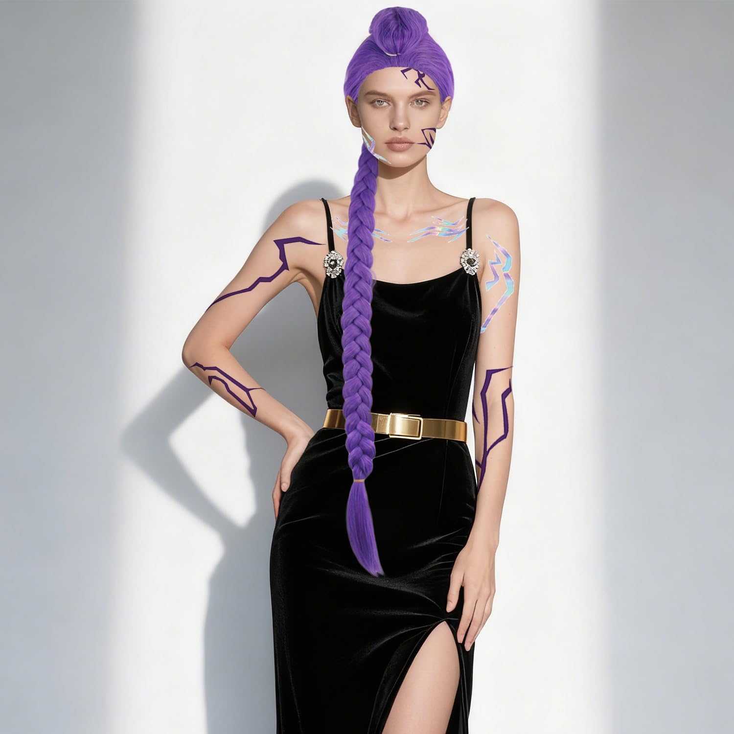 Rumi - Costume da cacciatore per, parrucca con treccia viola, anime cosplay costume, Halloween, carnevale, giochi di ruolo