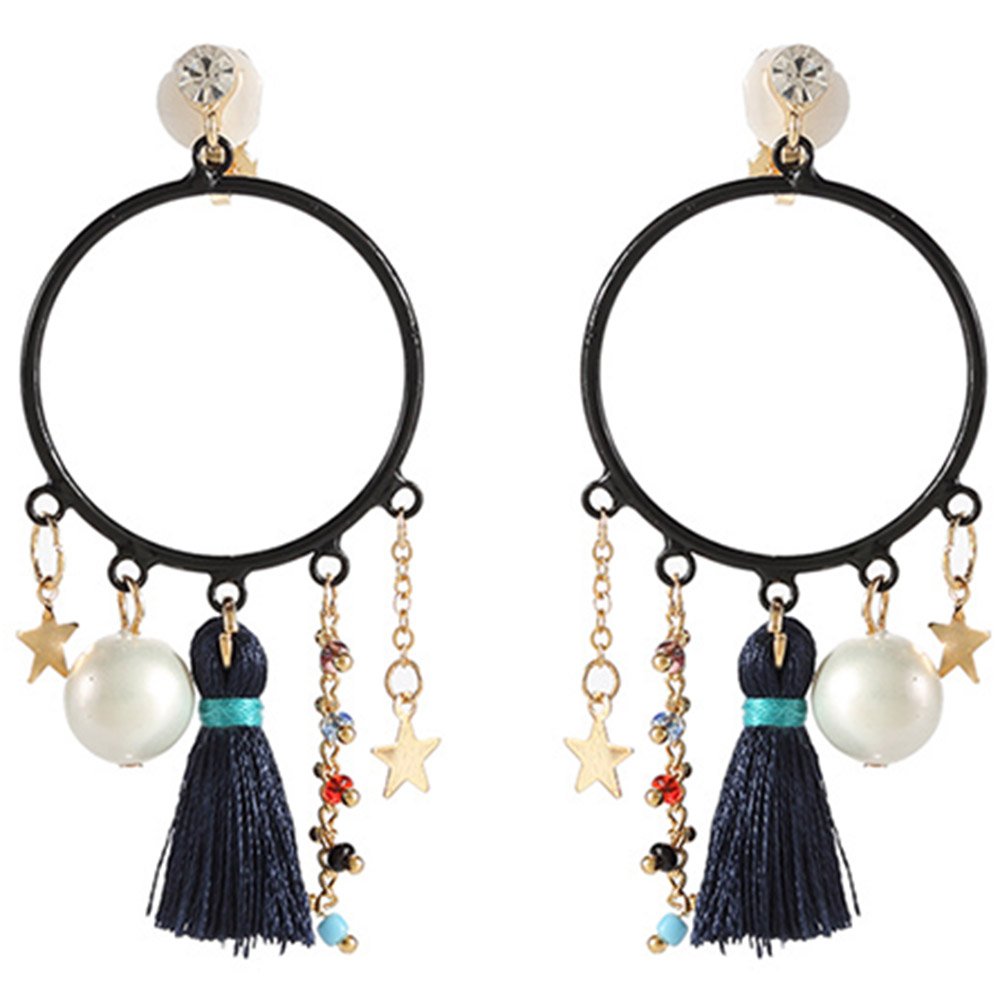 Clip On Earrings Gold Plated Simulation Pearl Star Circle Tassel Dangle Earrings Gift