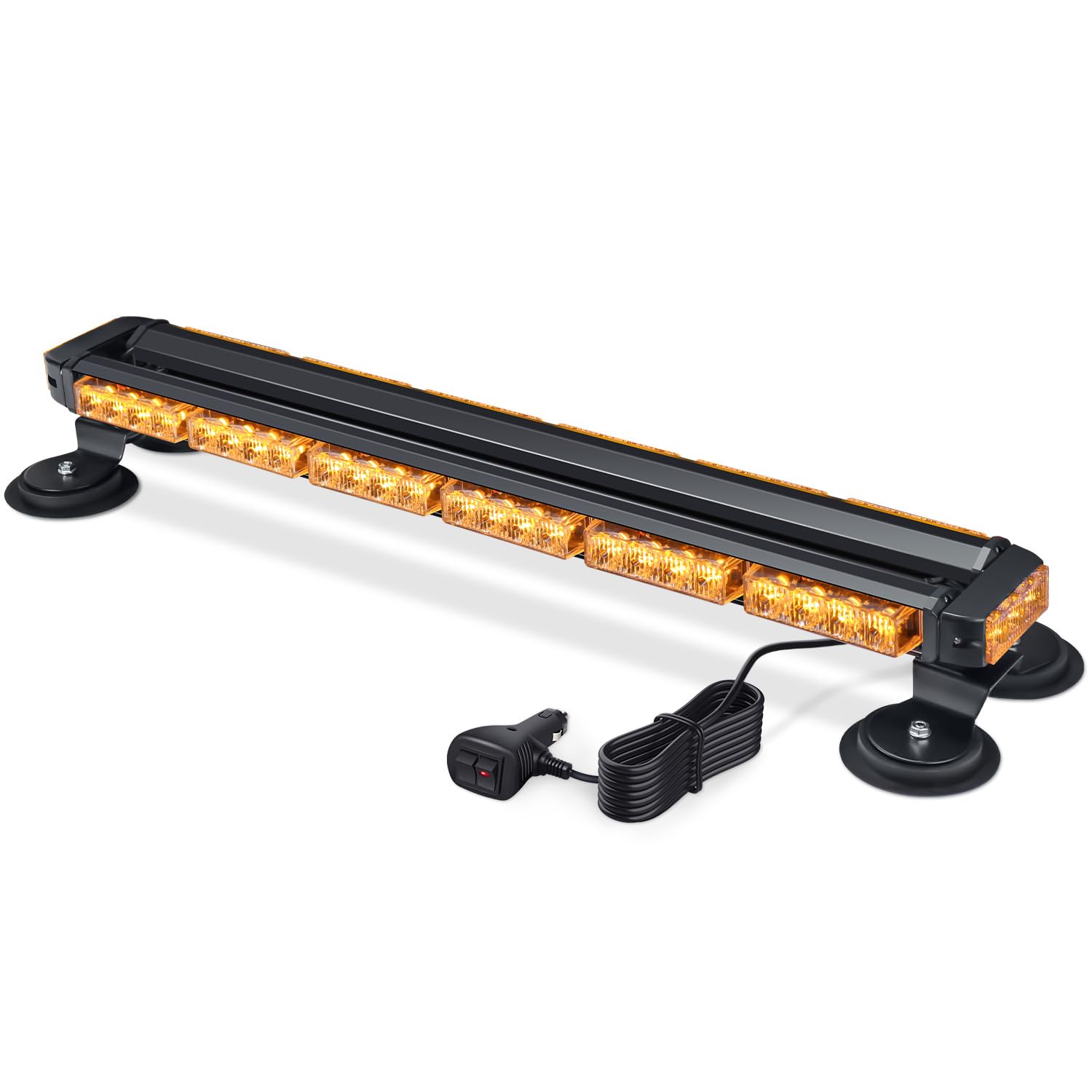 LED Warnbalken Rundumleuchte 12V 24V Magnet Gelb 71 cm | 4,8 m Kabel, 26 Modus-Speicher, Gummisaugfüße bis 120 km/h, für Traktor und Baufahrzeuge
