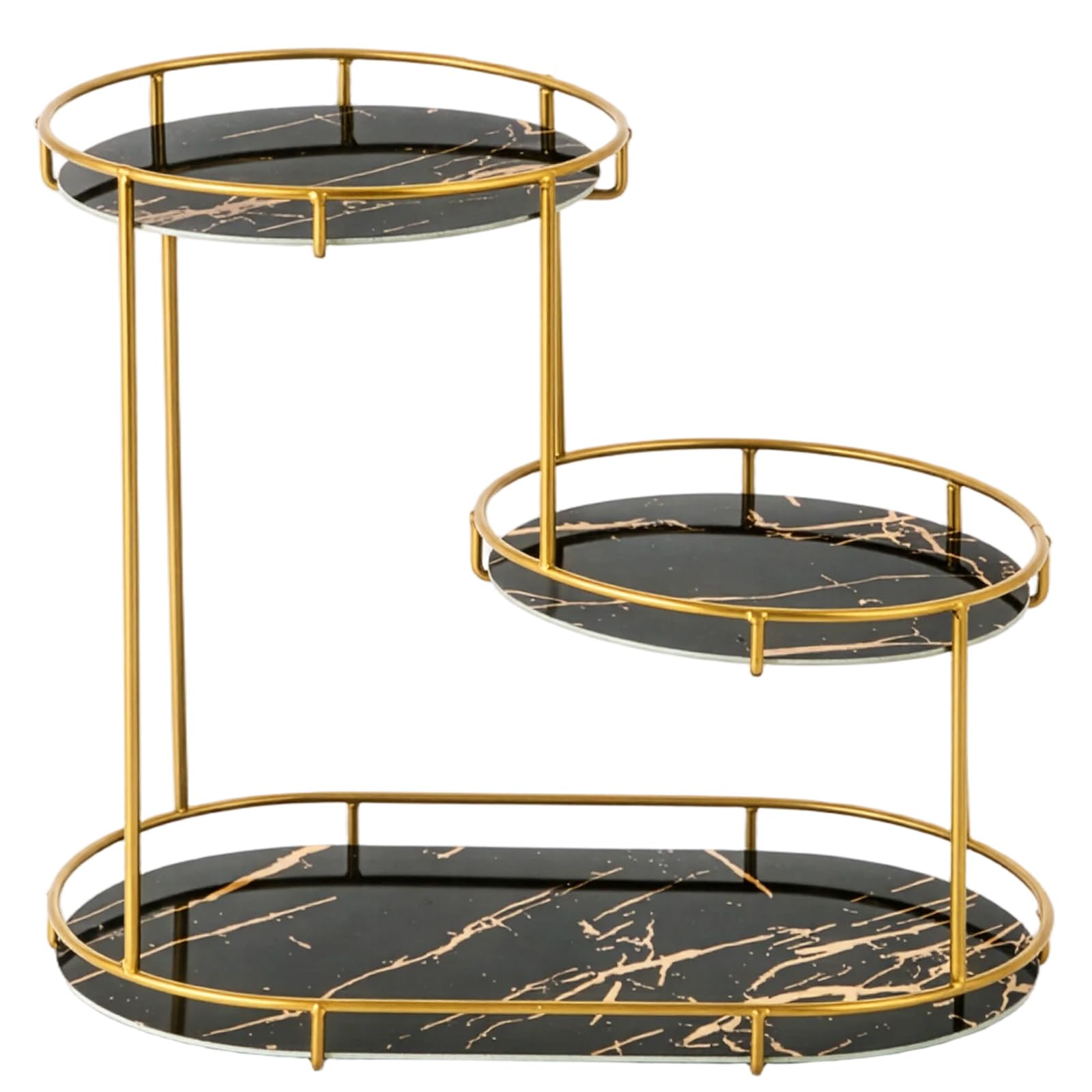 2-Tier Bathroom Countertop Organizer, Gold Metal Vanity Storage Shelf with Trays, Makeup & Skincare Organizer for Bathroom, Bedroom & Dressing Table (Black)