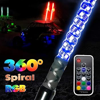 Amazon.com: GTP - Antena de luces LED en espiral de 360°, 20 colores RGB,  21 modos, con bandera, para UTV, ATV, Polaris, RZR, Quad, todoterreno,  Can-am, Maverick, Yamaha, Sand, Dune, Buggy, 4 x 4: Automotive