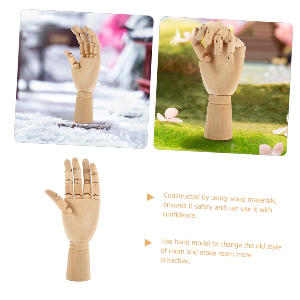 Cabilock 2 Piezas Maniquí Articulado de Madera con Dedos Flexibles para Dibujo y Escultura de Mano Izquierda para Práctica y Decoración Casa y Oficina