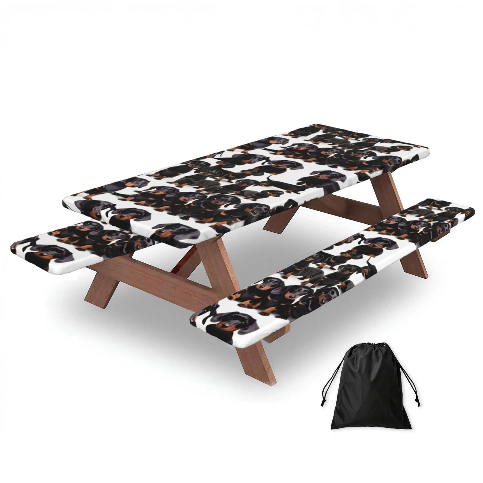 Zyjhyy Black Dachshund Weiner Pet Dog Print 3 Pack Wipeable Picnic Bench Cover And Table Cover Lightweight Table Cloth For Camping Outdoor