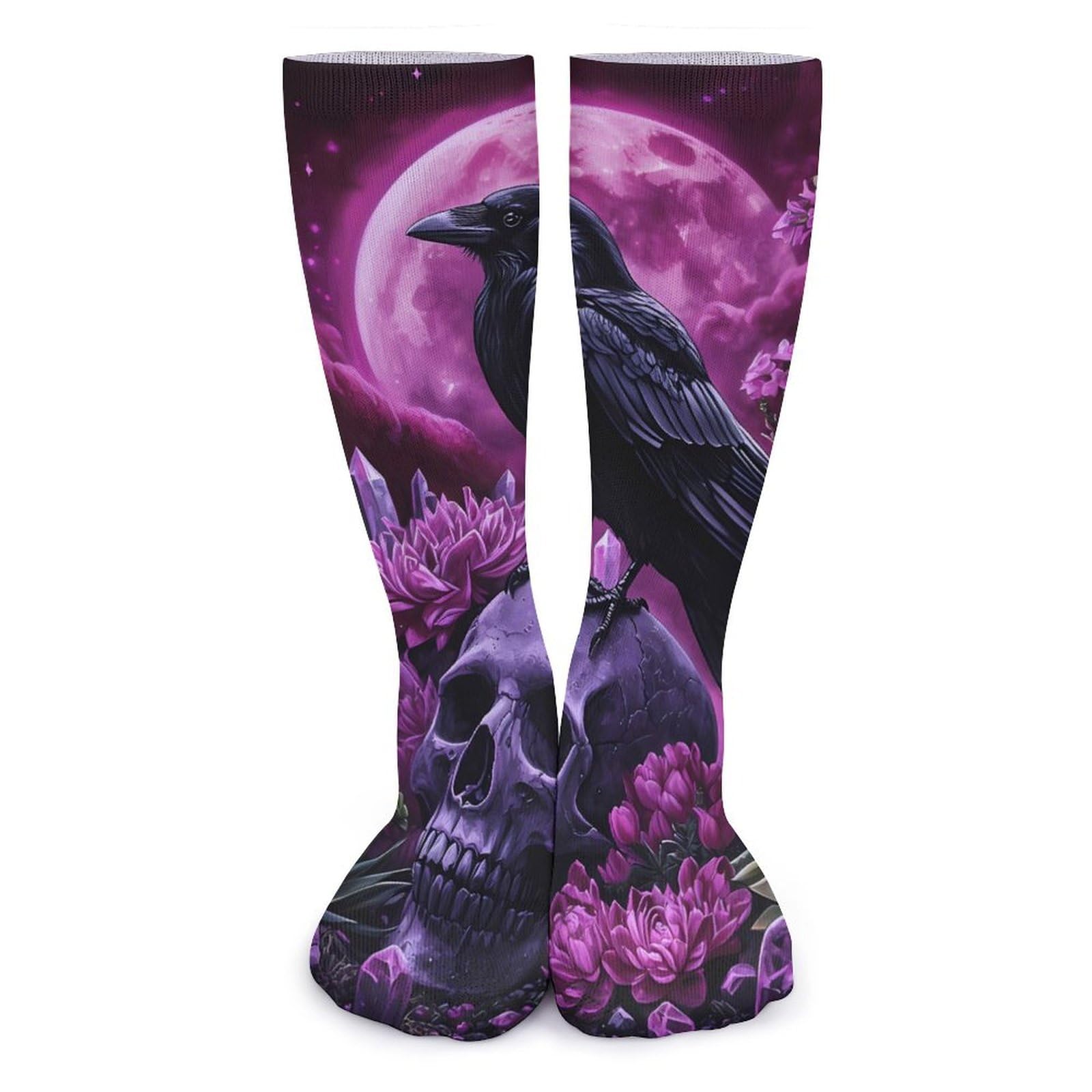 asbwuo Crow Skull Women's Long Socks Fashion Knee High Athletic Tube Sock Casual Stockings