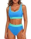 Women Sporty Bikini Sets Athletic Two Piece Swimsuit Cheeky Color Block Bathing Suit