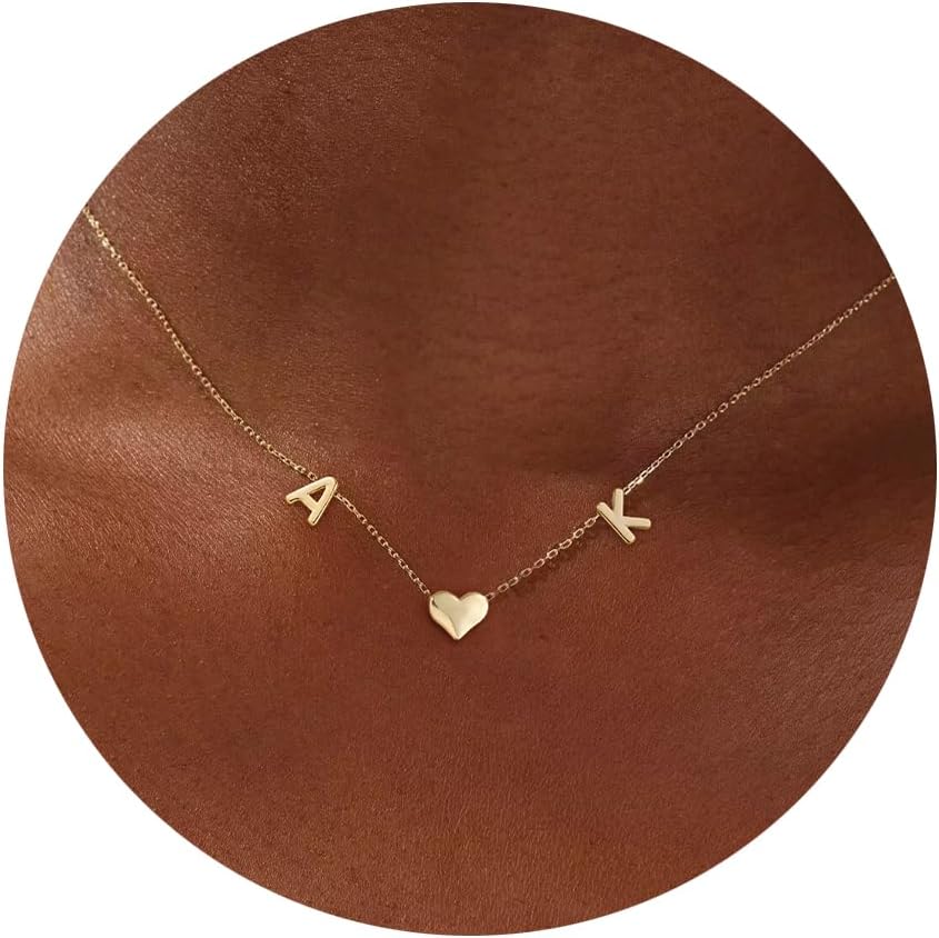Gold Heart Initial Necklaces for Women 14K Gold Plated Dainty Heart A-Z Letter Pendant Necklace Cute Personalized Initial Letter Name Necklace Gold Jewelry Birthday Gifts for Women