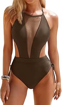 ZAFUL Womens One Piece Bathing Suit Mesh Cutout Swimsuit Sexy Open