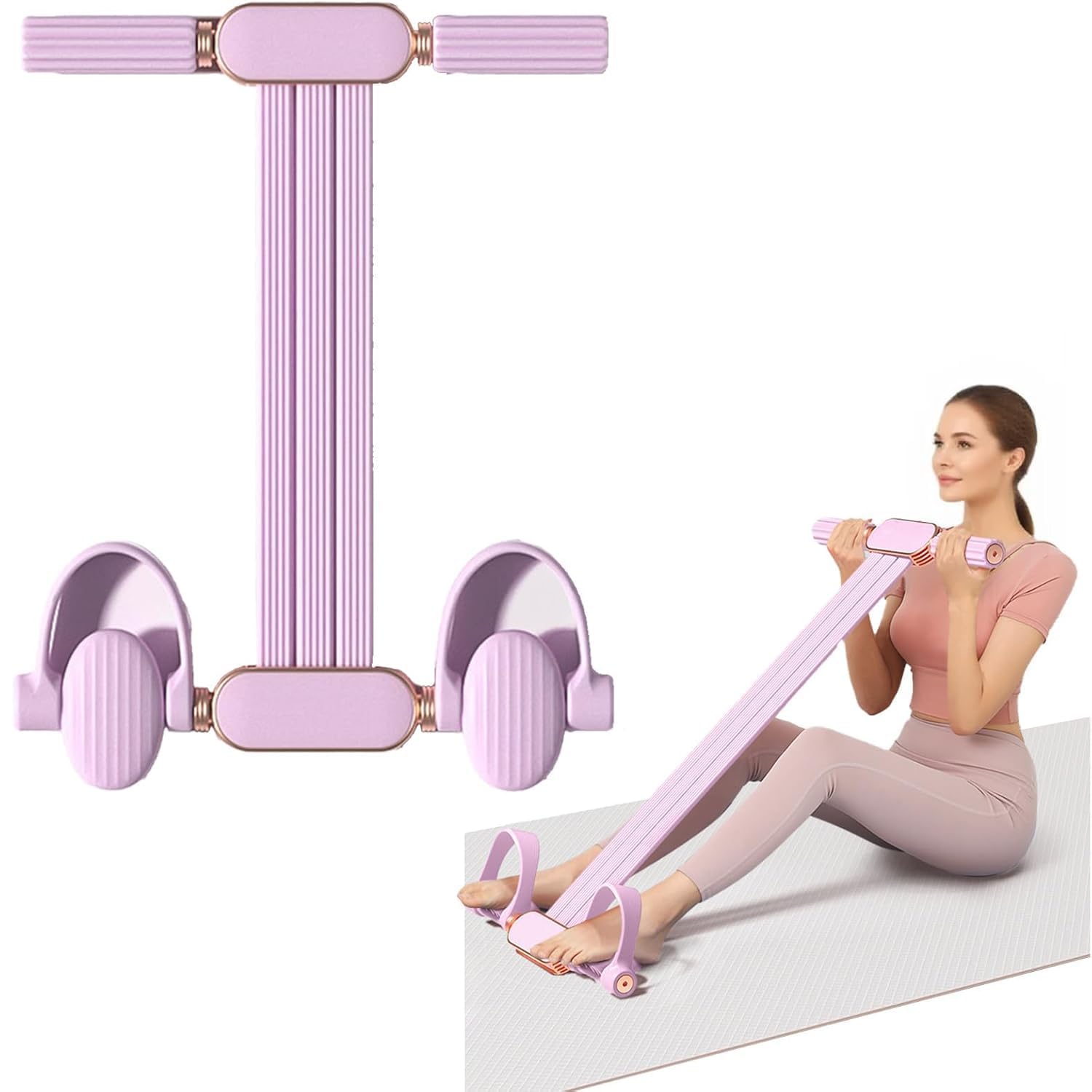 Fasce di Resistenza con Pedali, Corda Elastica Multifunzione A 3 Livelli Regolabili, Banda Elastica Fitness Staccabile con Maniglie, per Esercizi di Addominali Vita Braccia Gambe(Color:Pink)
