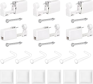 QWALIT Nose Piercing Kit Nose Ring Piercing Gun Silver Nostril Piercings Kit with Rings Studs Disposable Self Nostril Piercings Gun Kits at Home Piercer Tool with Clear Retainers