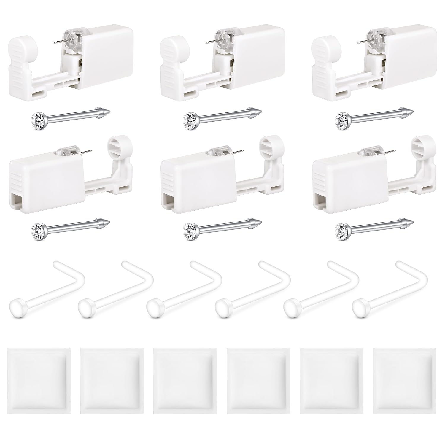 QWALIT Nose Piercing Kit Nose Ring Piercing Gun Silver Nostril Piercings Kit with Rings Studs Disposable Self Nostril Piercings Gun Kits at Home Piercer Tool with Clear Retainers