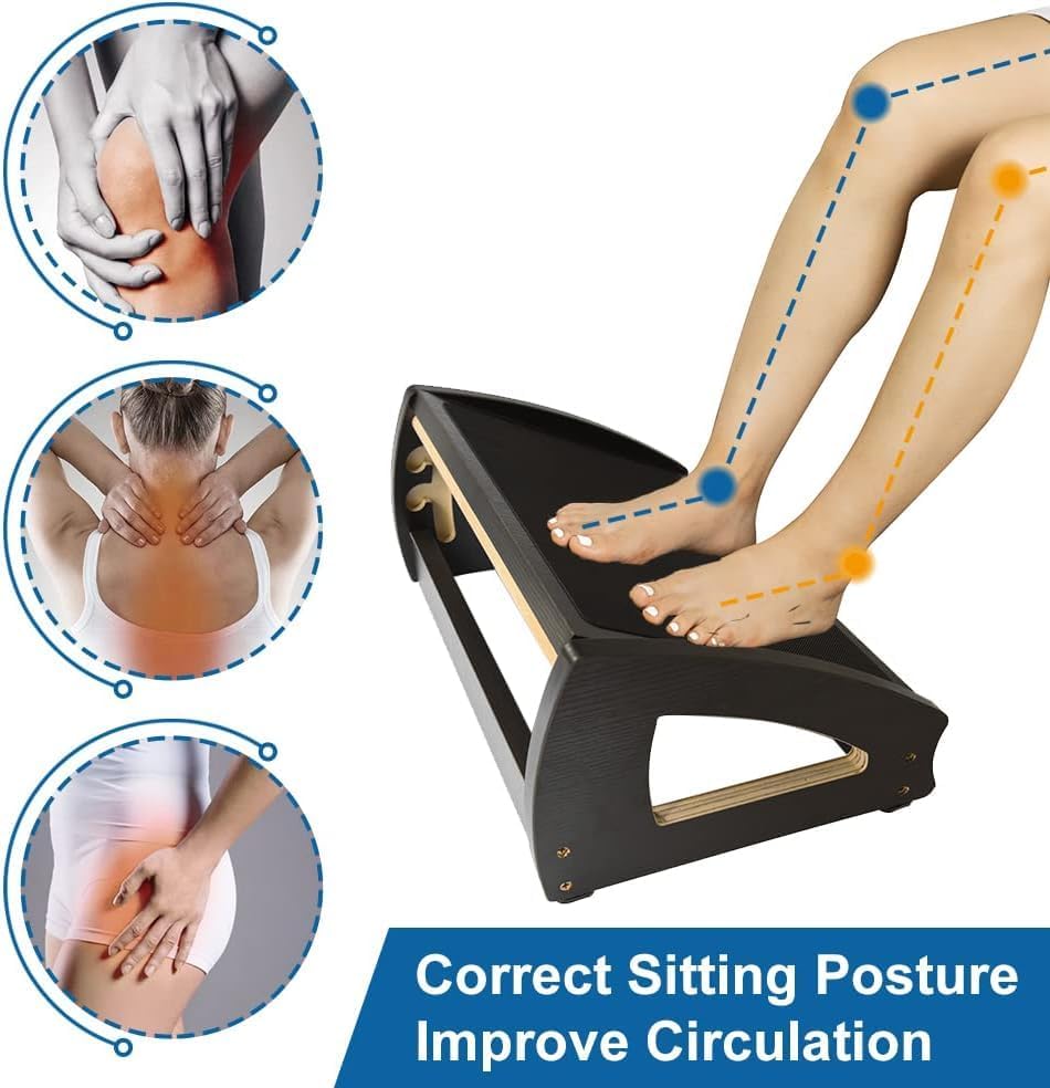 Miniatura 5 de StrongTek Reposapiés ergonómico para debajo del escritorio, 3 alturas ajustables de madera para oficina, superficie grande antideslizante, mejora la