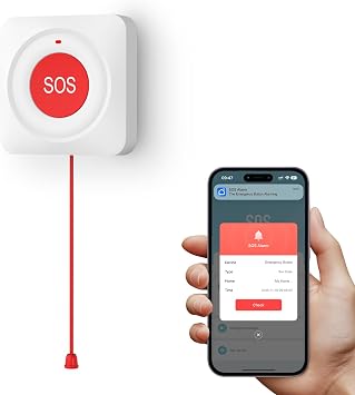 WiFi Call Button for Elderly Caregiver Wireless Life Alert Caregiver Call Button App Notification Emergency Button SOS Alarm Bell for Seniors Tuya Waterproof No Monthly Fee