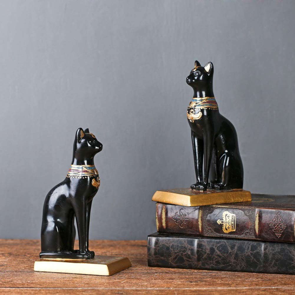 Ägyptische Katzengöttin Statue, Buchstützen Set Figur Schwarze Katze Statue Sammler Bastet Skulptur Home Retro Dekor Geschenke Für Katzenliebhaber-Schwarz 1 Set